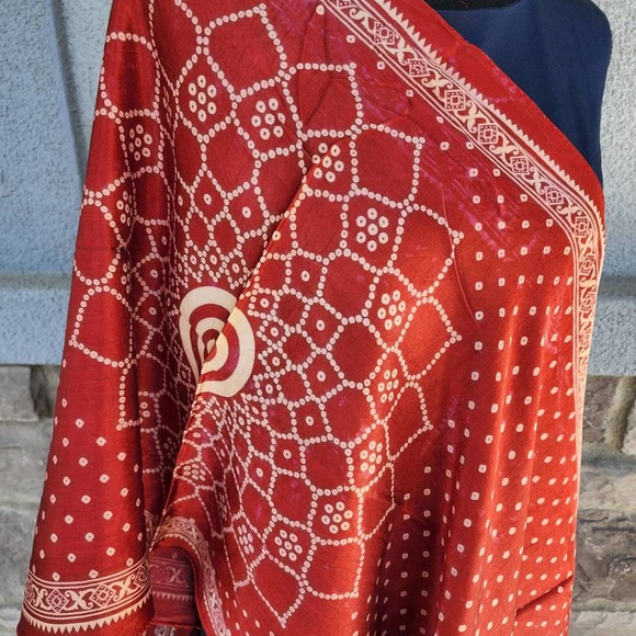 NWT Rusty Red Silk Scarf, Red Polka dot Silk Scarf, Red floral print Sil… - Picture 9 of 10